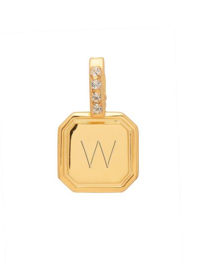 W Initial Charm - CFR32BGCRY - <p>Customize your vibe in seconds with this stamp-engraved initial charm, featuring a crystal-embellished clasp that easily folds open and closed. It’s the perfect versatile piece to clip onto your favorite chains for a quick dose of personality. From Sorrelli's Crystal collection in our Bright Gold-tone finish.</p>