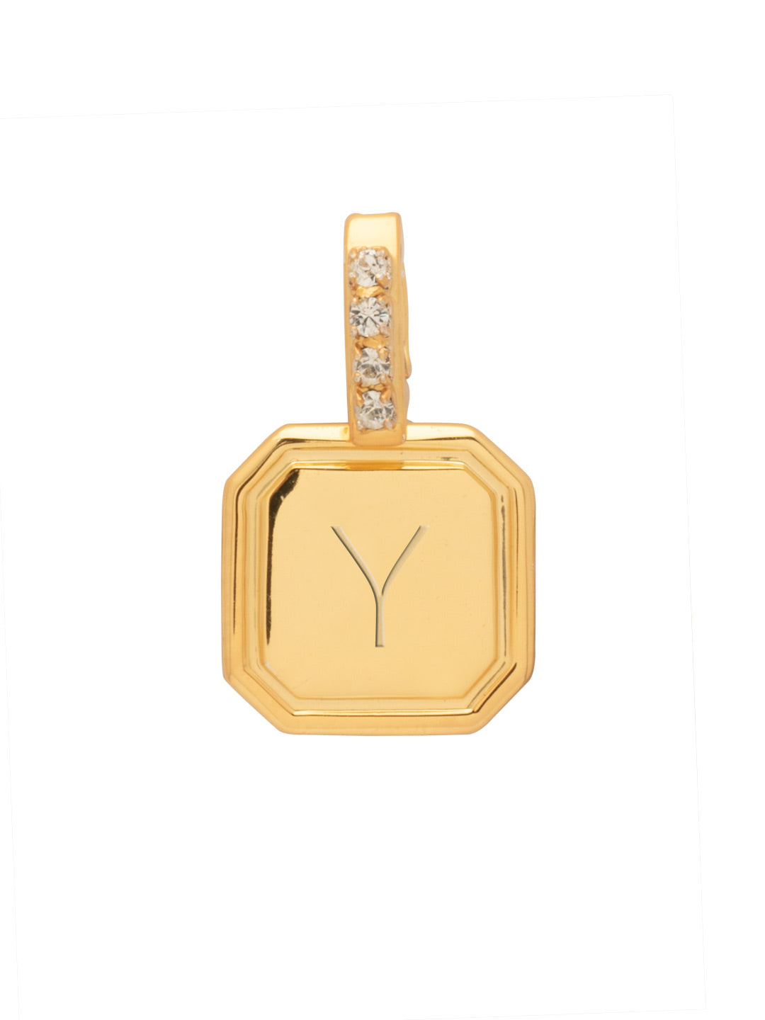 Y Initial Charm - CFR34BGCRY - <p>Customize your vibe in seconds with this stamp-engraved initial charm, featuring a crystal-embellished clasp that easily folds open and closed. It’s the perfect versatile piece to clip onto your favorite chains for a quick dose of personality. From Sorrelli's Crystal collection in our Bright Gold-tone finish.</p>