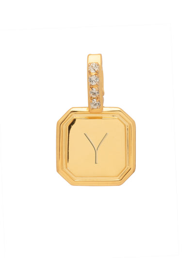 Y Initial Charm - CFR34BGCRY - <p>Customize your vibe in seconds with this stamp-engraved initial charm, featuring a crystal-embellished clasp that easily folds open and closed. It’s the perfect versatile piece to clip onto your favorite chains for a quick dose of personality. From Sorrelli's Crystal collection in our Bright Gold-tone finish.</p>