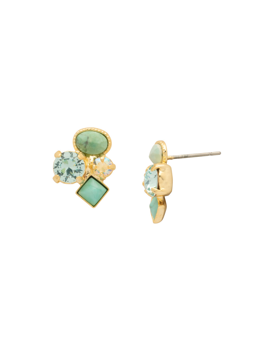 Small Cluster Stud Earring - EAT32BGCSD - <p>Who knew that something so simple could look so spectacular? Square, round, and oval cut stones are exquisitely placed together on a post. This stud earring is sure to become one of your all time favorites! From Sorrelli's Coastal Dreams collection in our Bright Gold-tone finish.</p>