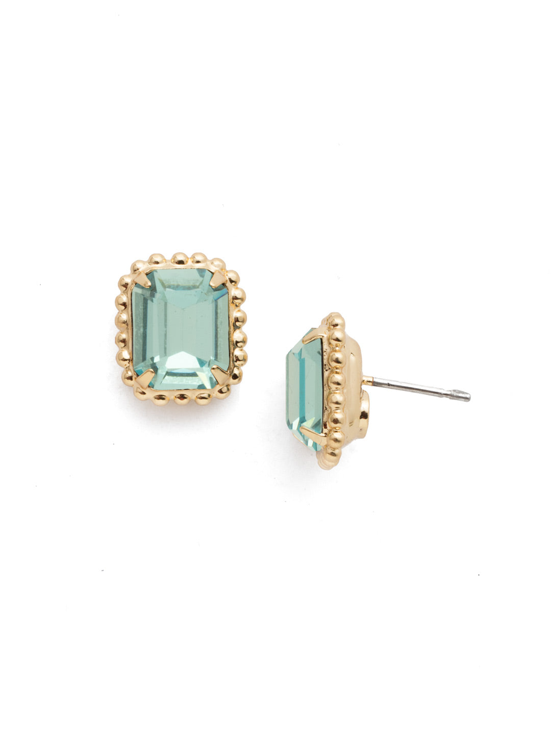 Octavia Scalloped Stud Earrings - EBW18BGAQU - <p>Savvy and sophisticated, these emerald cut crystal solitaire earrings are finished with a vintage-inspired decorative edged border for a simply stunning look. From Sorrelli's Aquamarine collection in our Bright Gold-tone finish.</p>