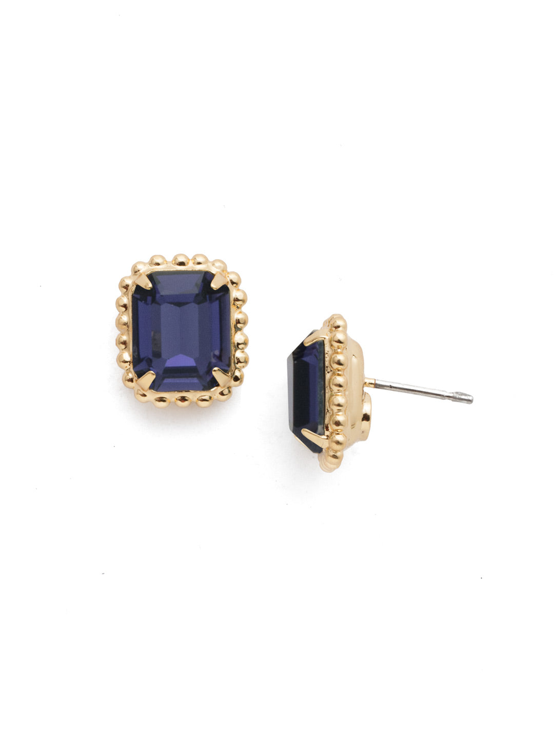 Octavia Scalloped Stud Earrings - EBW18BGPV - <p>Savvy and sophisticated, these emerald cut crystal solitaire earrings are finished with a vintage-inspired decorative edged border for a simply stunning look. From Sorrelli's Purple Velvet collection in our Bright Gold-tone finish.</p>