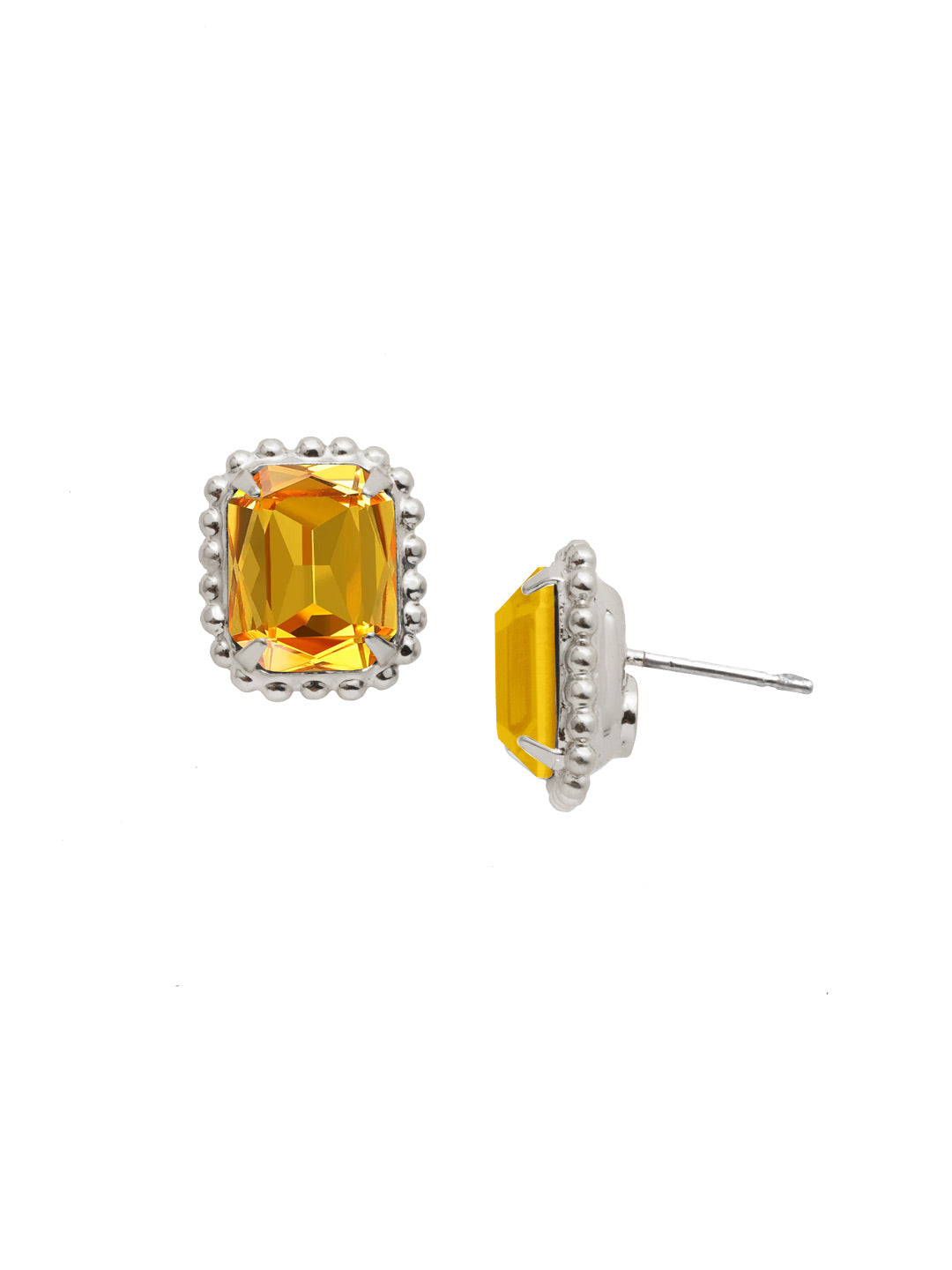Octavia Scalloped Stud Earrings - EBW18PDLTO - <p>Savvy and sophisticated, these emerald cut crystal solitaire earrings are finished with a vintage-inspired decorative edged border for a simply stunning look. From Sorrelli's Light Topaz collection in our Palladium finish.</p>