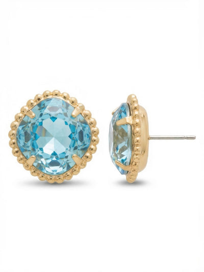 Cushion-Cut Solitaire Stud Earrings - EBX10BGAQU - <p>These substantial solitaire earrings anchor your daily look with a clear wash of aquamarine blue. A single cushion-cut crystal catches the light with every subtle movement, framed by a continuous border of textured ball chain. Given their generous over-half-inch scale, we pair them with an oversized comfort clutch back. This thoughtful detail keeps the stud securely positioned and comfortable against the ear from morning to night, preventing any forward droop.</p><ul>
<li>Framed by a continuous textured ball chain border</li>
<li>Generous cushion-cut profile reflects maximum light</li>
<li>Post with oversized comfort-clutch back</li>
<li>Protective e-coat finish for lasting wear</li>
<li>Includes signature organza pouch for gifting and travel</li>
</ul>