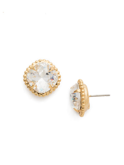 Cushion-Cut Solitaire Stud Earrings - EBX10BGCRY - <p>All around allure; the Cushion-Cut Solitaire Stud Earring features a rounded-edge, cushion cut stone that is encircled by a vintage inspired decorative, edged border. A post backing ensures comfortable, everyday wear. From Sorrelli's Crystal collection in our Bright Gold-tone finish.</p>