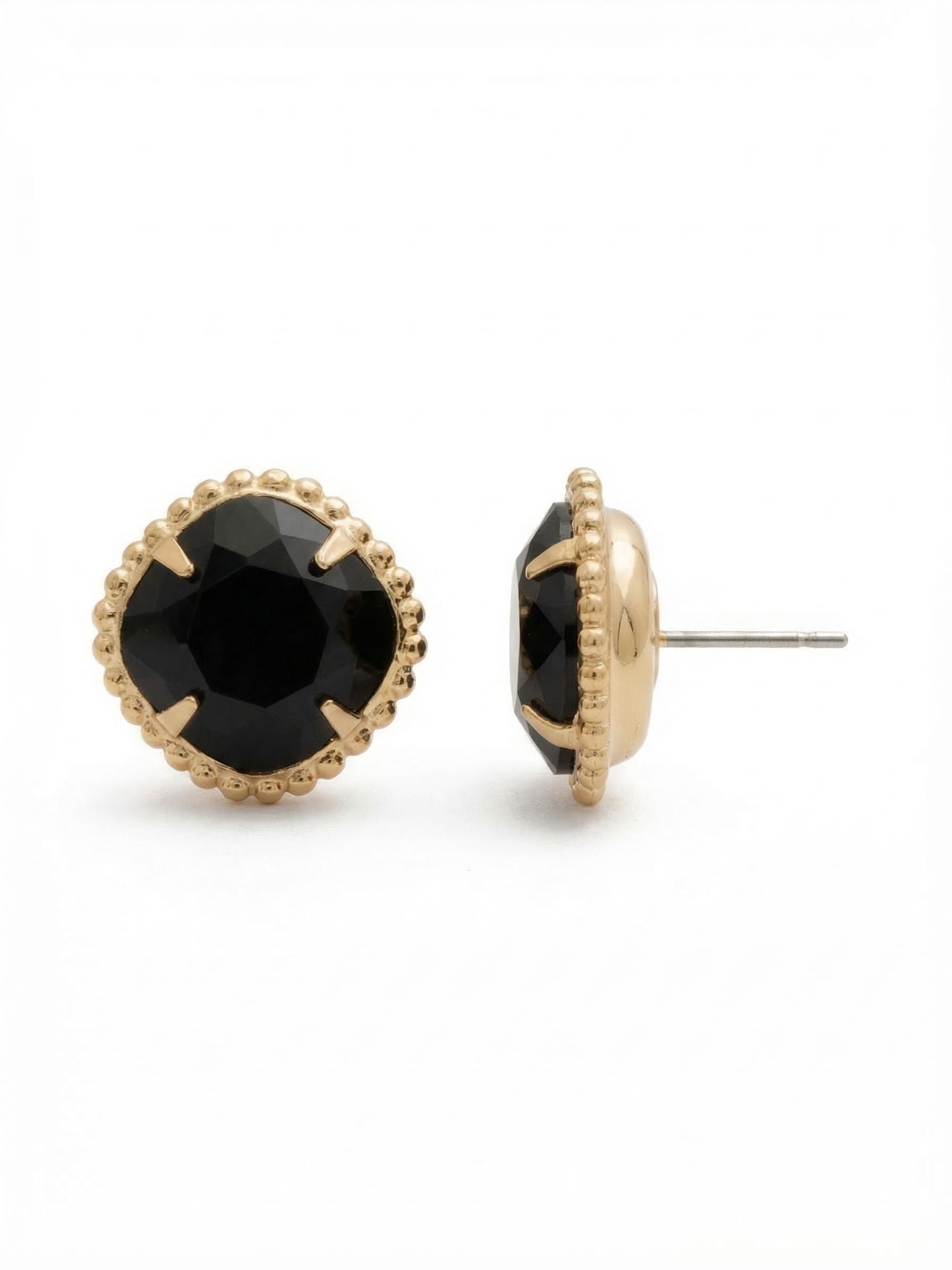 Cushion-Cut Solitaire Stud Earrings - EBX10BGJET - <p>A deep black jet crystal creates a sharp focal point. This oversized cushion-cut stone has enough presence to be noticed from across the table while remaining grounded enough for daily wear. A delicate beaded trim traces the setting, adding subtle textural contrast to the smooth, opaque facets. To keep the substantial weight perfectly positioned, an oversized comfort back anchors the post securely, preventing forward droop throughout your day.</p><ul>
<li>Delicate ball chain trim creates a textured border around the setting</li>
<li>Opaque black center stone provides high-contrast visual impact</li>
<li>Post with oversized comfort-clutch back</li>
<li>Protective e-coat finish for lasting wear</li>
<li>Includes signature organza pouch for gifting and travel</li>
</ul>