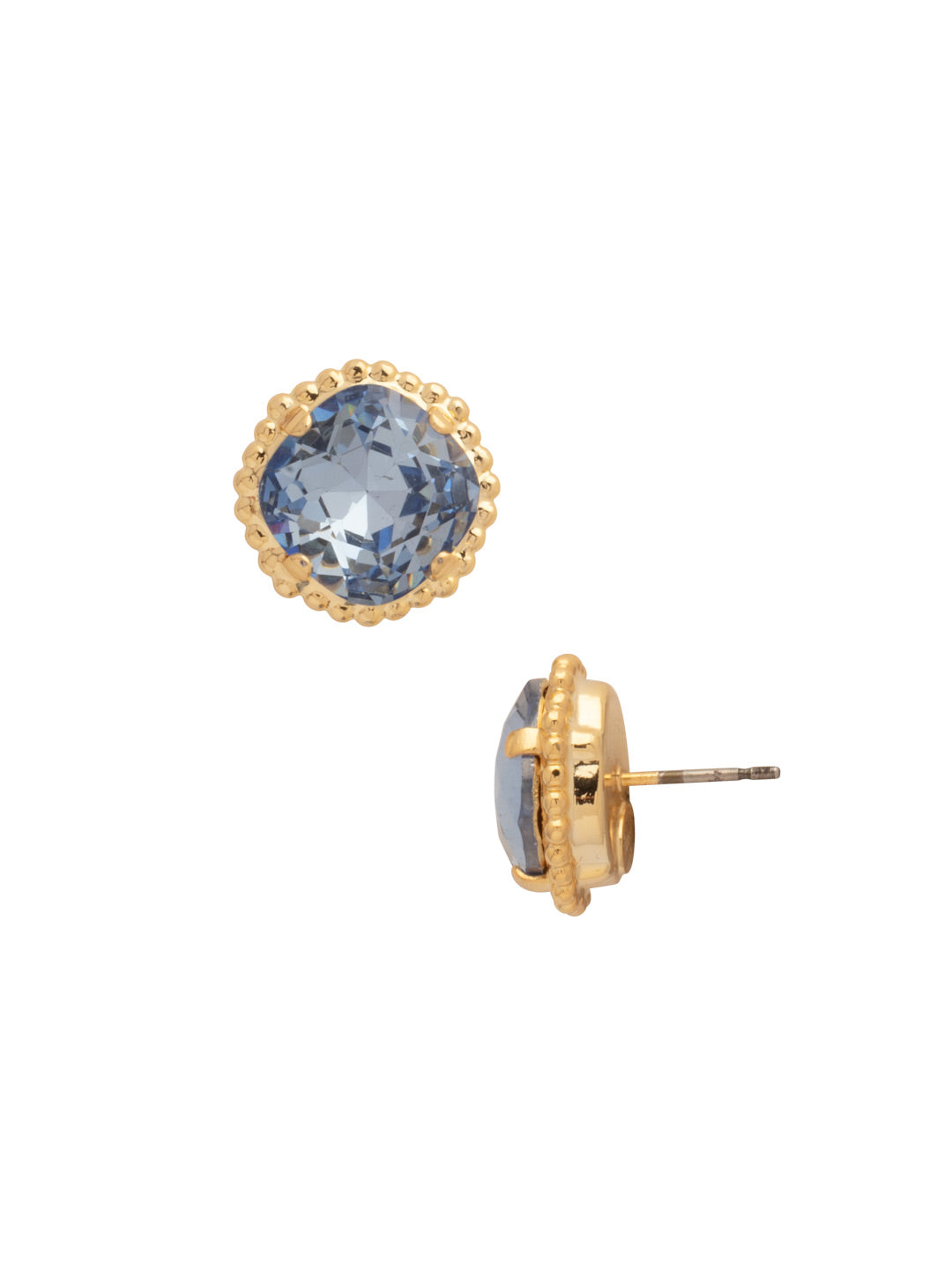 Cushion-Cut Solitaire Stud Earrings - EBX10BGLTS - <p>All around allure; the Cushion-Cut Solitaire Stud Earring features a rounded-edge, cushion cut stone that is encircled by a vintage inspired decorative, edged border. A post backing ensures comfortable, everyday wear. From Sorrelli's Light Sapphire collection in our Bright Gold-tone finish.</p>