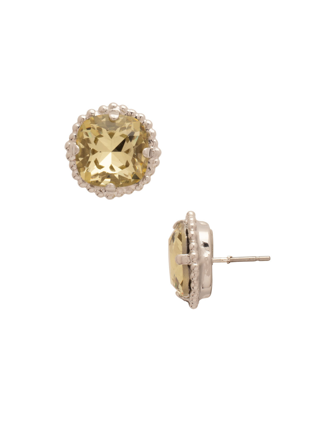 Cushion-Cut Solitaire Stud Earrings - EBX10PDJON - <p>All around allure; the Cushion-Cut Solitaire Stud Earring features a rounded-edge, cushion cut stone that is encircled by a vintage inspired decorative, edged border. A post backing ensures comfortable, everyday wear. From Sorrelli's Jonquil collection in our Palladium finish.</p>