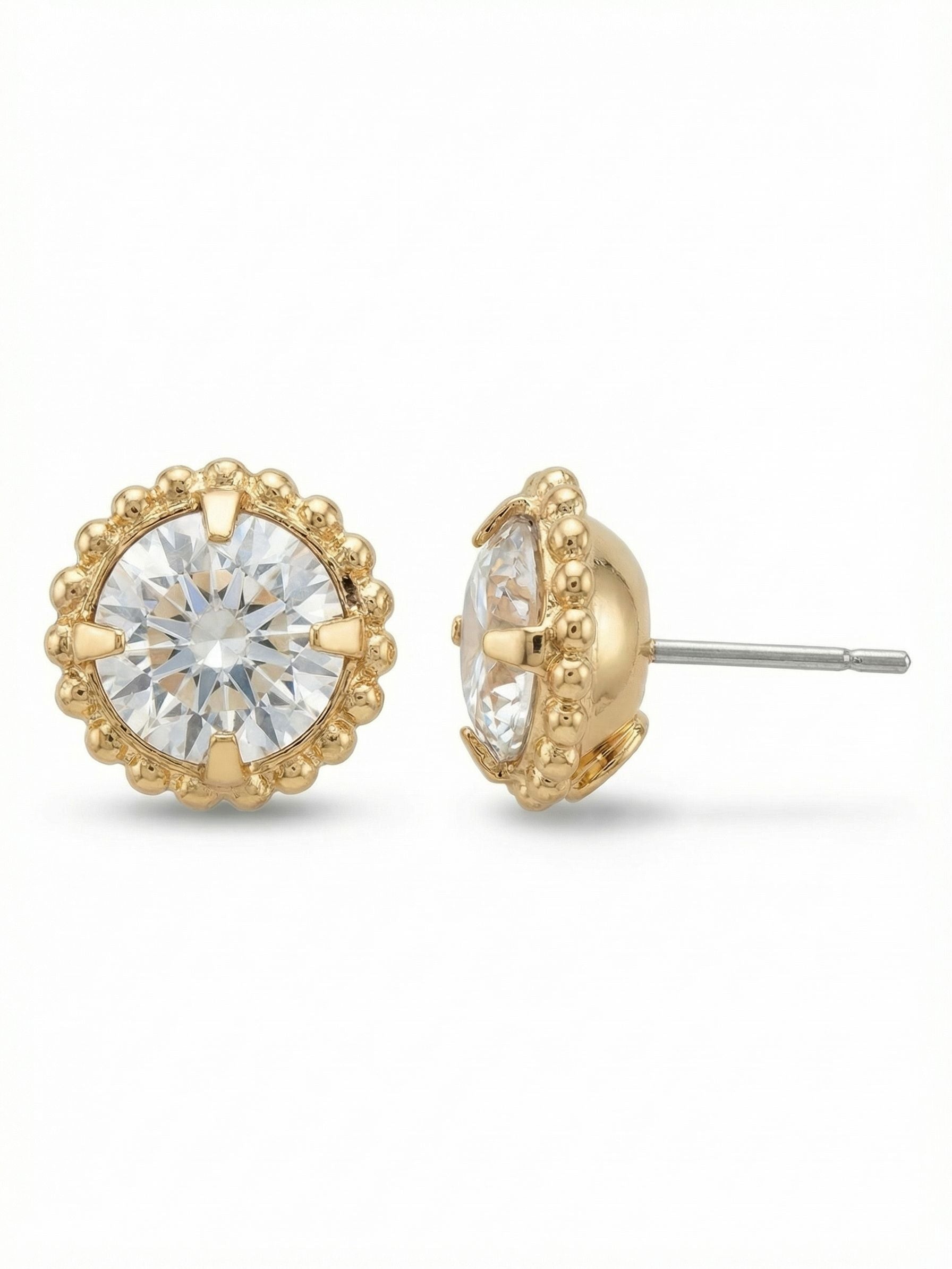 Simplicity Stud Earrings - EBY38BGCRY - <p>A single round crystal catches the light with quiet precision. Framed by a delicate ball chain texture, this piece offers a considered take on an everyday essential. The modest scale provides a subtle polish that transitions effortlessly from morning to evening. An oversized comfort clutch back keeps the post securely in place, ensuring the design rests evenly and comfortably through a full day of wear.</p><ul>
<li>Single round-cut crystal framed by a delicate ball chain texture</li>
<li>Modest daily scale that reads clearly at a conversational distance</li>
<li>Post with oversized comfort-clutch back</li>
<li>Protective e-coat finish for lasting wear</li>
<li>Includes signature organza pouch for gifting and travel</li>
</ul>