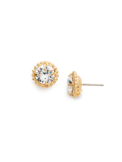 Simplicity Stud Earrings - EBY38BGCRY - <p>A timeless classic, the Simplicity Stud Earrings feature round cut crystals in a variety of colors; accented with a halo of metal beaded detail. Need help picking a stud? <a href="https://www.sorrelli.com/blogs/sisterhood/round-stud-earrings-101-a-rundown-of-sizes-styles-and-sparkle">Check out our size guide!</a> From Sorrelli's Crystal collection in our Bright Gold-tone finish.</p>