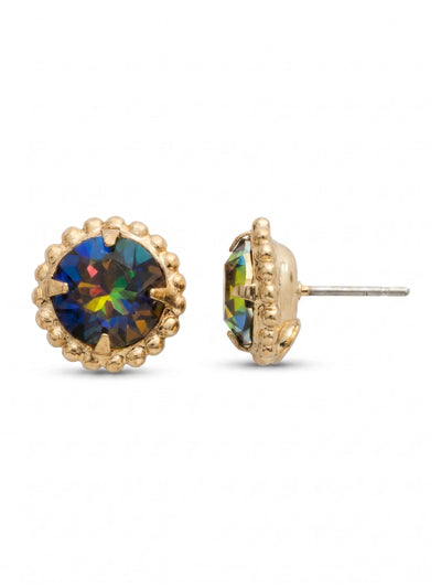 Simplicity Stud Earrings - EBY38BGVO - <p>A single round crystal brings deep, shifting color to a highly wearable everyday scale. The setting uses a delicate beaded border to frame the stone, adding quiet texture. Measuring under half an inch across, they catch the light cleanly at conversation distance. An oversized comfort clutch back keeps them securely upright from morning to evening.</p><ul>
<li>Round crystal framed by a textured ball chain border</li>
<li>Deeply colored facets scale down to an everyday size</li>
<li>Post with oversized comfort-clutch back</li>
<li>Protective e-coat finish for lasting wear</li>
<li>Includes signature organza pouch for gifting and travel</li>
</ul>