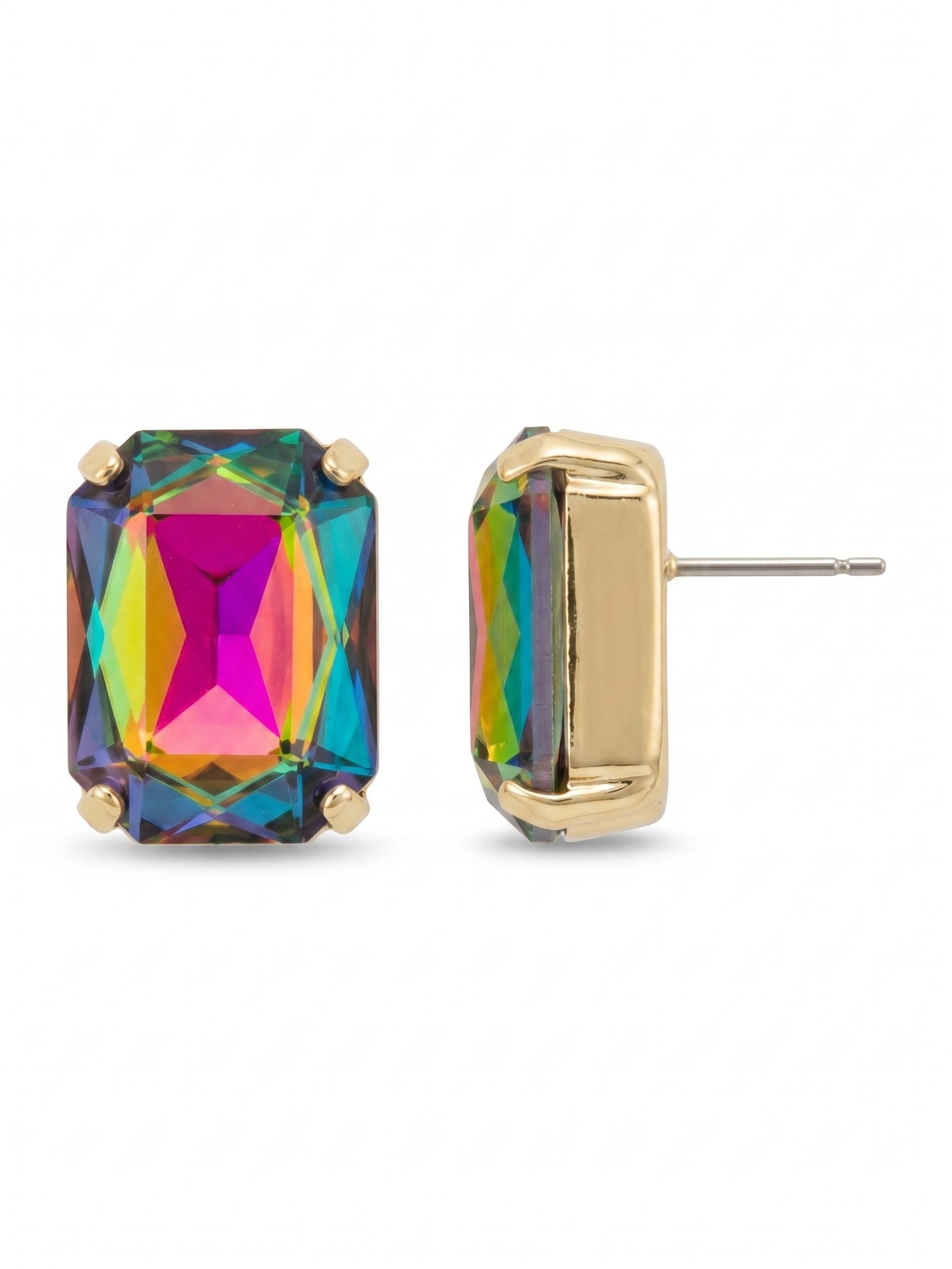 Brynn Stud Earrings - EBY44BGVO - <p>A single, substantial emerald-cut crystal anchors the Brynn Stud, offering a bold point of color right at the face. The sharp step facets emphasize the shifting spectrum of deep pinks, blues, and warm golds within the stone, catching the light with an ordered geometry. To balance the generous scale of the setting, these earrings are equipped with an oversized comfort clutch, keeping the weight perfectly distributed and secure throughout your day.</p><ul>
<li>Oversized emerald-cut profile creates a striking block of color</li>
<li>Sharp step facets emphasize the iridescent shifts of the crystal</li>
<li>Post with oversized comfort-clutch back</li>
<li>Protective e-coat finish for lasting wear</li>
<li>Includes signature organza pouch for gifting and travel</li>
</ul>