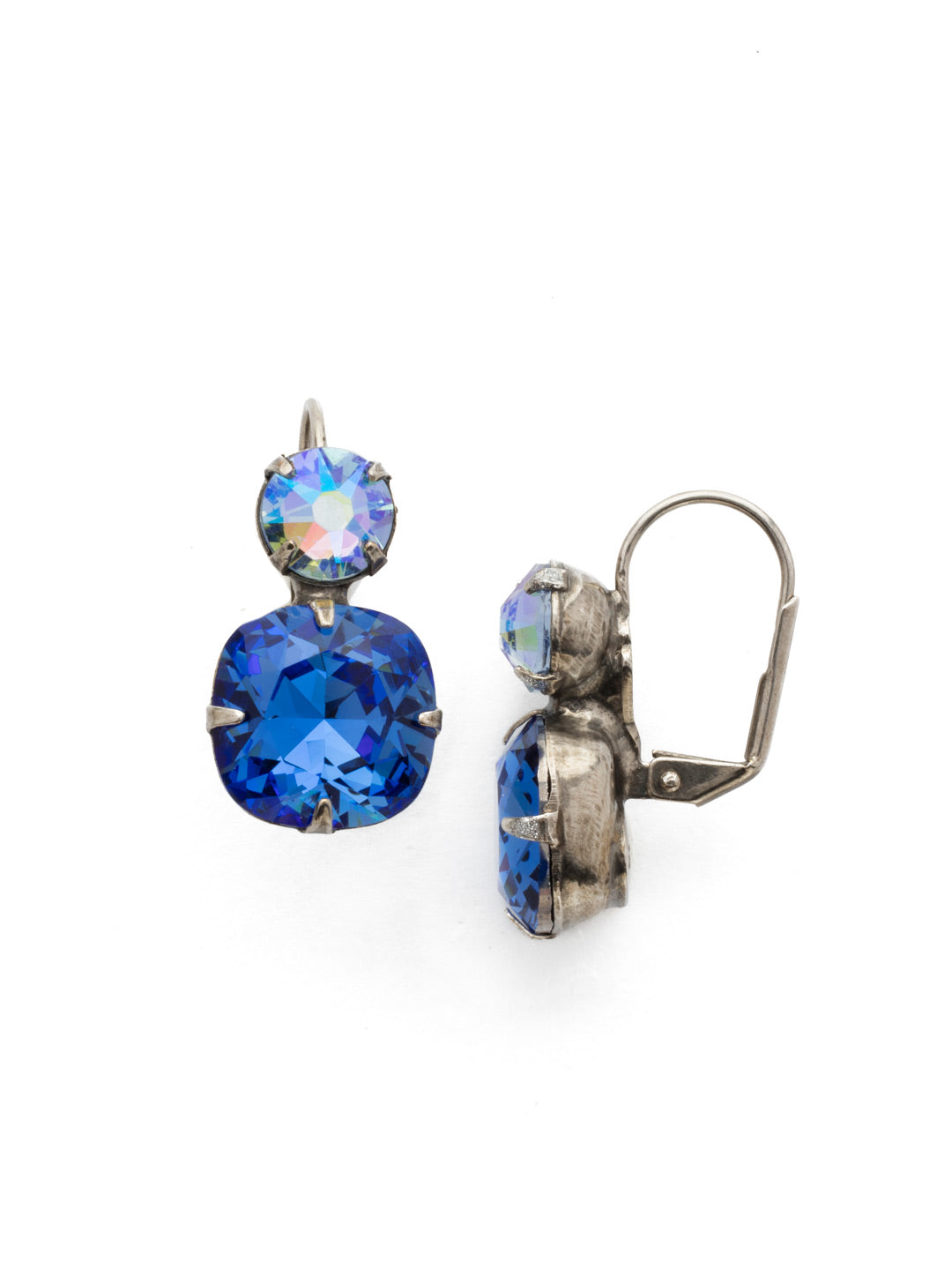 On The Edge Dangle Earrings - ECL4ASSAP - <p>It's simple - round and cushion cut crystals on a french wire earring. These earrings go with anything! You can rest easy knowing you have the perfect go-to pair of earrings in your jewelry box. From Sorrelli's Sapphire collection in our Antique Silver-tone finish.</p>