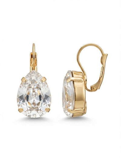 Classic Teardrop French Wire Earring - ECR104BGCRY - <p>A single, substantial pear-cut crystal anchors this drop design, catching the light with every slight turn of your head. The large faceted stone falls just below the ear, offering a clear, brilliant flash of movement that feels completely effortless. Secured with a comfortable lever-back closure, this piece stays reliably in place from early mornings to late dinners. It is a refined, daily essential that pairs seamlessly with everything in your wardrobe.</p><ul>
<li>Single oversized pear-cut crystal for maximum light reflection</li>
<li>Minimalist prong setting highlights the stone's facet structure</li>
<li>Lever back closure for all-day secure wear</li>
<li>Protective e-coat finish for lasting wear</li>
<li>Includes signature organza pouch for gifting and travel</li>
</ul>