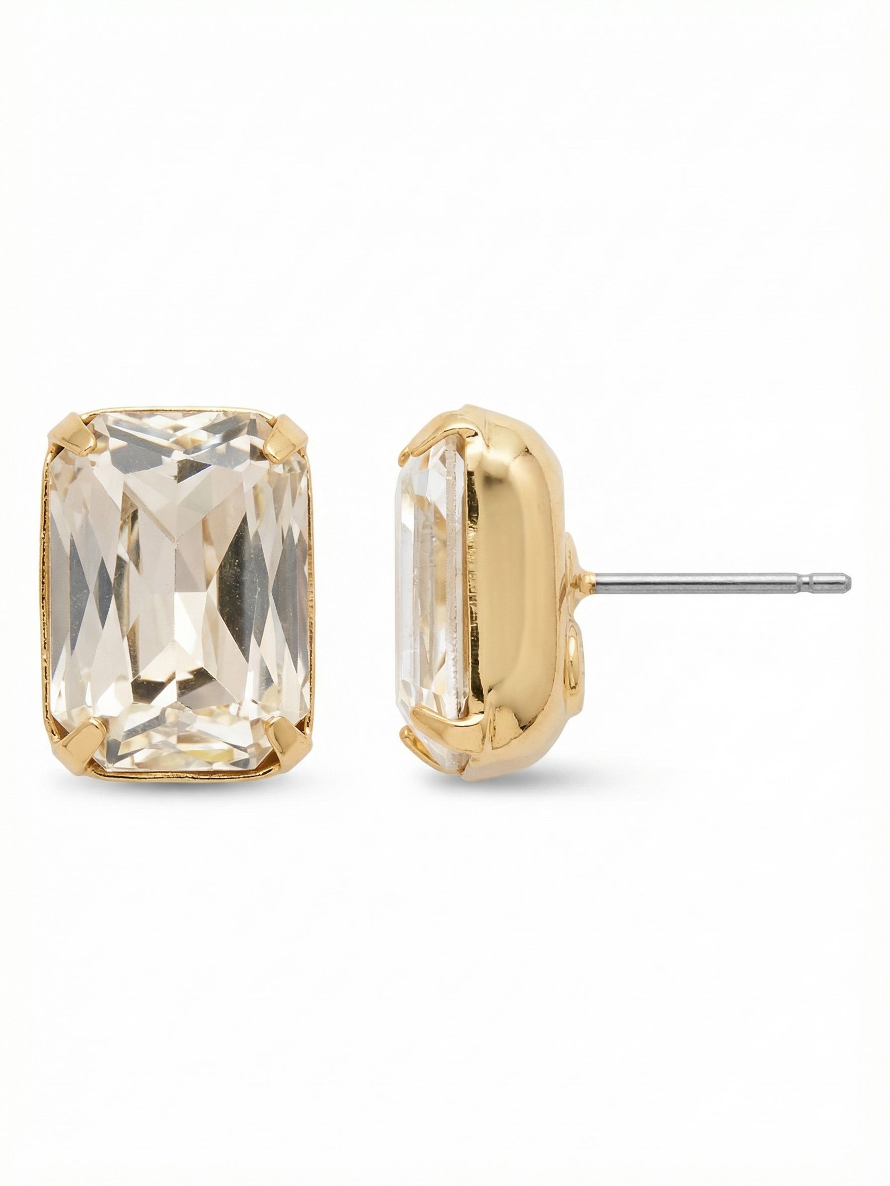 Everyday Stud Earrings - ECT11BGCRY - <p>A single emerald-cut crystal offers a quiet, architectural presence that reads beautifully from across a room. The long, clean step cuts reflect light in steady flashes rather than a scattered sparkle, making these versatile enough for your daily rotation. Because a moderate stone needs proper support, the oversized comfort back keeps the setting sitting upright and secure all day without pinching or drooping.</p><ul>
<li>Moderate single emerald-cut crystal delivers linear light</li>
<li>Deep solid setting frames the stone for a bold profile</li>
<li>Post with oversized comfort-clutch back</li>
<li>Protective e-coat finish for lasting wear</li>
<li>Includes signature organza pouch for gifting and travel</li>
</ul>