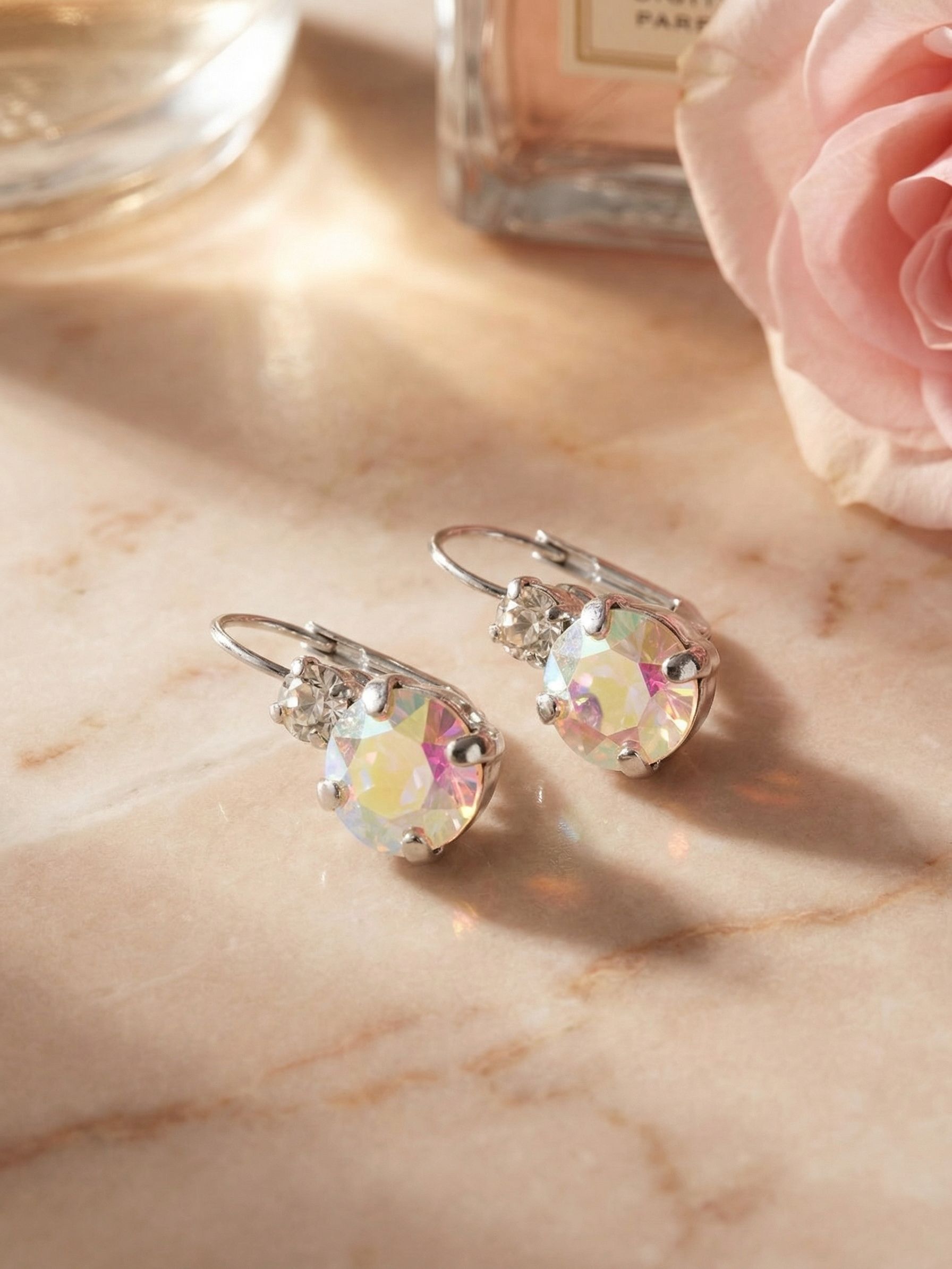 Round Crystal Dangle Earrings - ECW36PDRQ