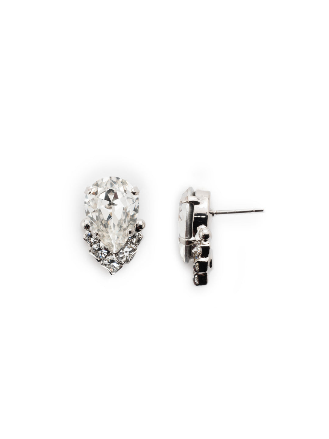 Crystal Teardrop and Cluster Stud Earrings - EDA18RHCRY - <p>These petite posts feature a central crystal teardrop accented by a cluster of smaller, round stones for the perfect pop of sparkle! From Sorrelli's Crystal collection in our Palladium Silver-tone finish.</p>
