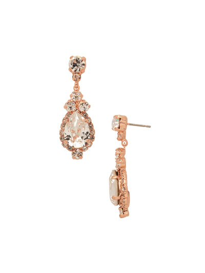 Central Teardrop and Round Crystal Dangle Earrings - EDA55RGCRY - <p>Drops of dazzle! A teardrop shaped crystal surrounded by rhinestones dangle from a round crystal post. From Sorrelli's Crystal collection in our Rose Gold-tone finish.</p>