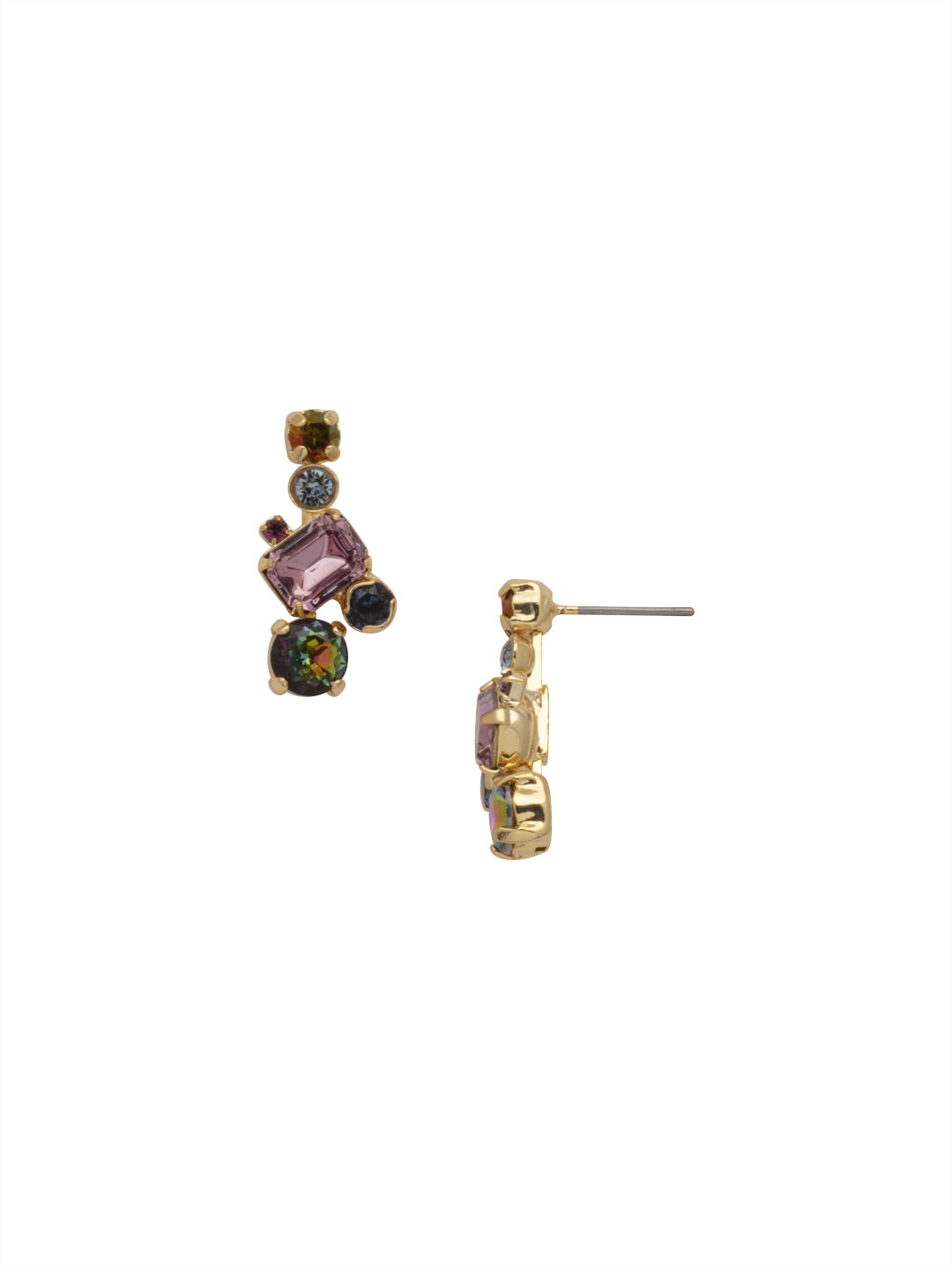 Classic Geo Drop Dangle Earrings - EDE93BGROP - <p>Delicate round crystals highlight a central emerald cut crystal for a classic and elegant look. From Sorrelli's Royal Plum collection in our Bright Gold-tone finish.</p>