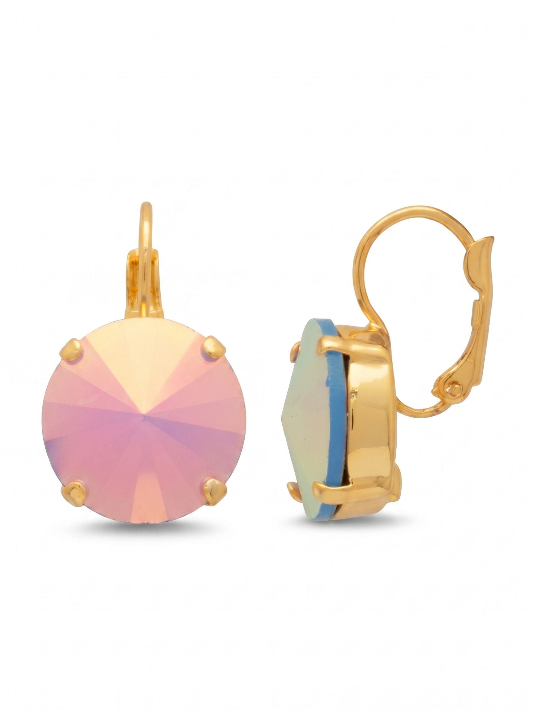 Nadine Dangle Earrings - EDH108BGABA - <p>The Nadine Dangle Earrings feature a single round rivoli-cut crystal with a lever-back French wire. From Sorrelli's Air Blue Opal AB collection in our Bright Gold-tone finish.</p>