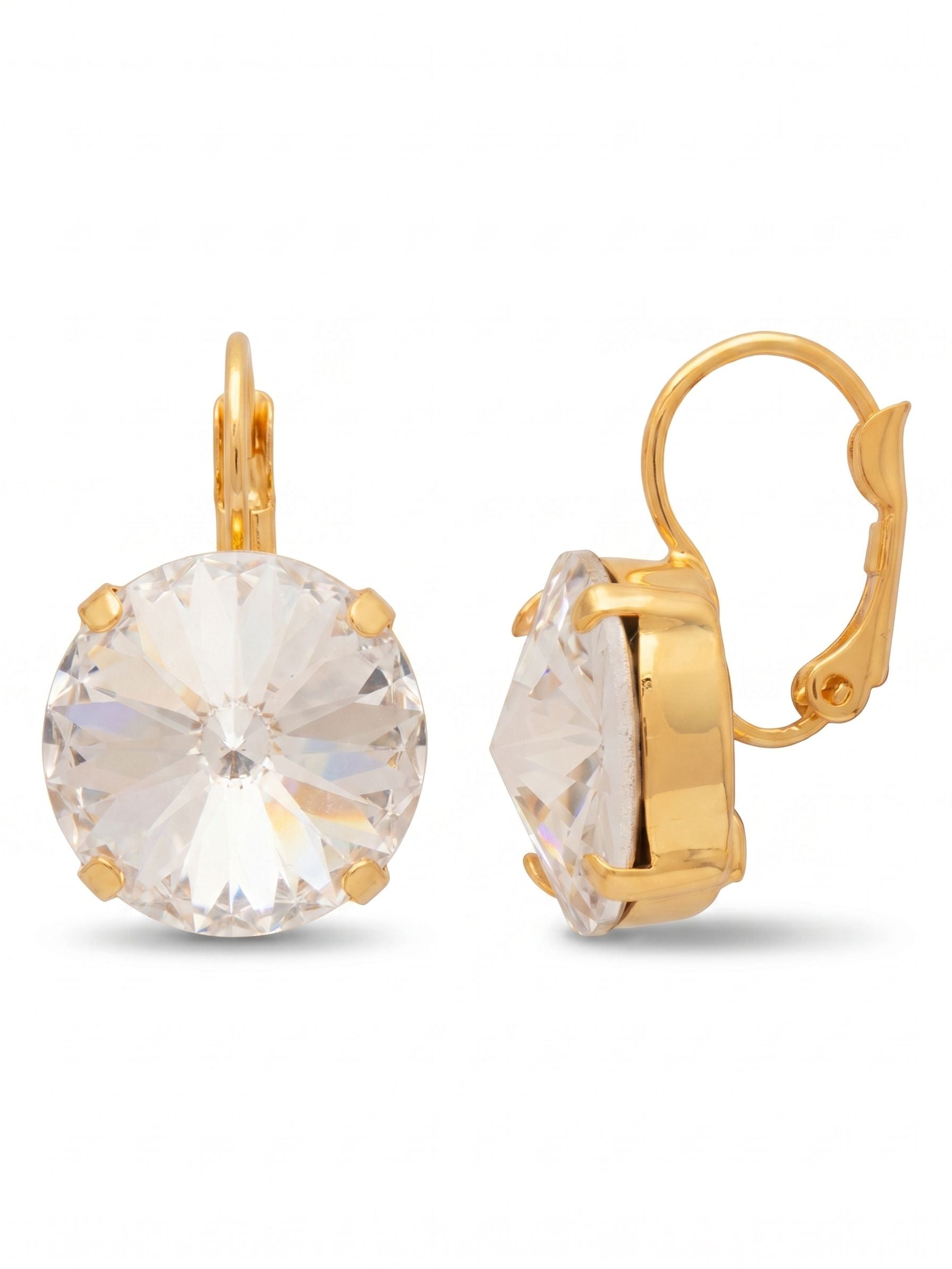 Nadine Dangle Earrings - EDH108BGCRY - <p>A single oversized clear crystal catches the light with every subtle movement of your head. The Nadine centers on a substantial round cut, offering a clean brilliance that feels both classic and deliberate. Suspended securely, the stone carries just enough weight to hang beautifully without pulling. It provides an effortless focal point, bringing a sharp, focused gleam that transitions quietly through your entire day.</p><ul>
<li>Oversized single round crystal creates a clean focal point</li>
<li>Minimalist prong setting maximizes light play through the stone</li>
<li>Hook drop for easy, lightweight wear</li>
<li>Protective e-coat finish for lasting wear</li>
<li>Includes signature organza pouch for gifting and travel</li>
</ul>