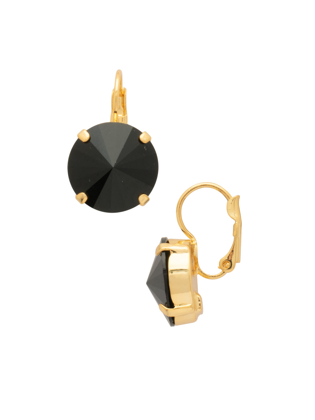 Nadine Dangle Earrings - EDH108BGJET - <p>The Nadine Dangle Earrings feature a single round rivoli-cut crystal with a lever-back French wire. From Sorrelli's Jet collection in our Bright Gold-tone finish.</p>