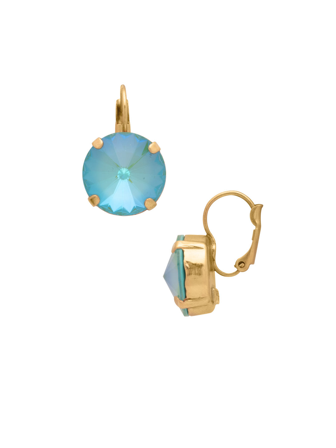 Nadine Dangle Earrings - EDH108BGSBD - <p>The Nadine Dangle Earrings feature a single round rivoli-cut crystal with a lever-back French wire. From Sorrelli's Summer Blue Delite collection in our Bright Gold-tone finish.</p>