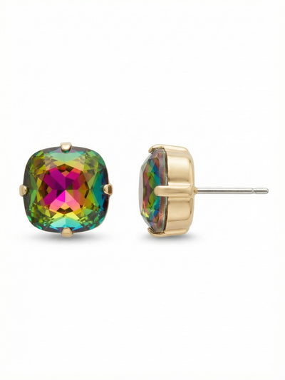Halcyon Stud Earrings - EDH25BGVO - <p>A single cushion-cut crystal anchors this stud earring, shifting vividly between rich magenta, amber, and deep green as you move. The 10mm scale hits that sweet spot where it commands attention from across a table without feeling heavy. We framed it in a substantial setting to give the vibrant colors a grounded edge. Secured with our oversized comfort clutch, it stays balanced and upright from your morning coffee through dinner.</p><ul>
<li>Oversized cushion-cut crystal shifts color from every angle</li>
<li>Substantial prong setting frames the vibrant iridescent stone</li>
<li>Post with oversized comfort-clutch back</li>
<li>Protective e-coat finish for lasting wear</li>
<li>Includes signature organza pouch for gifting and travel</li>
</ul>
