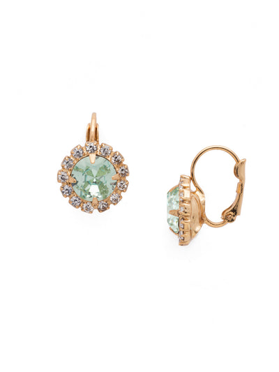 Haute Halo Dangle Earrings - EDL100BGAQU - <p>A central round crystal with an elegant halo of gems embodies elegance and style. From Sorrelli's Aquamarine collection in our Bright Gold-tone finish.</p>