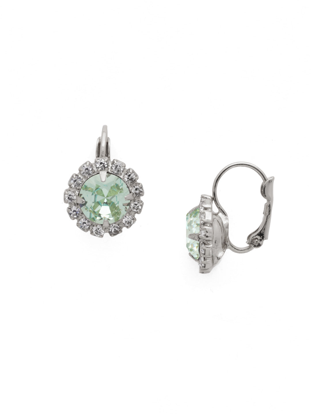 Haute Halo Dangle Earrings - EDL100PDAQU - <p>A central round crystal with an elegant halo of gems embodies elegance and style. From Sorrelli's Aquamarine collection in our Palladium finish.</p>