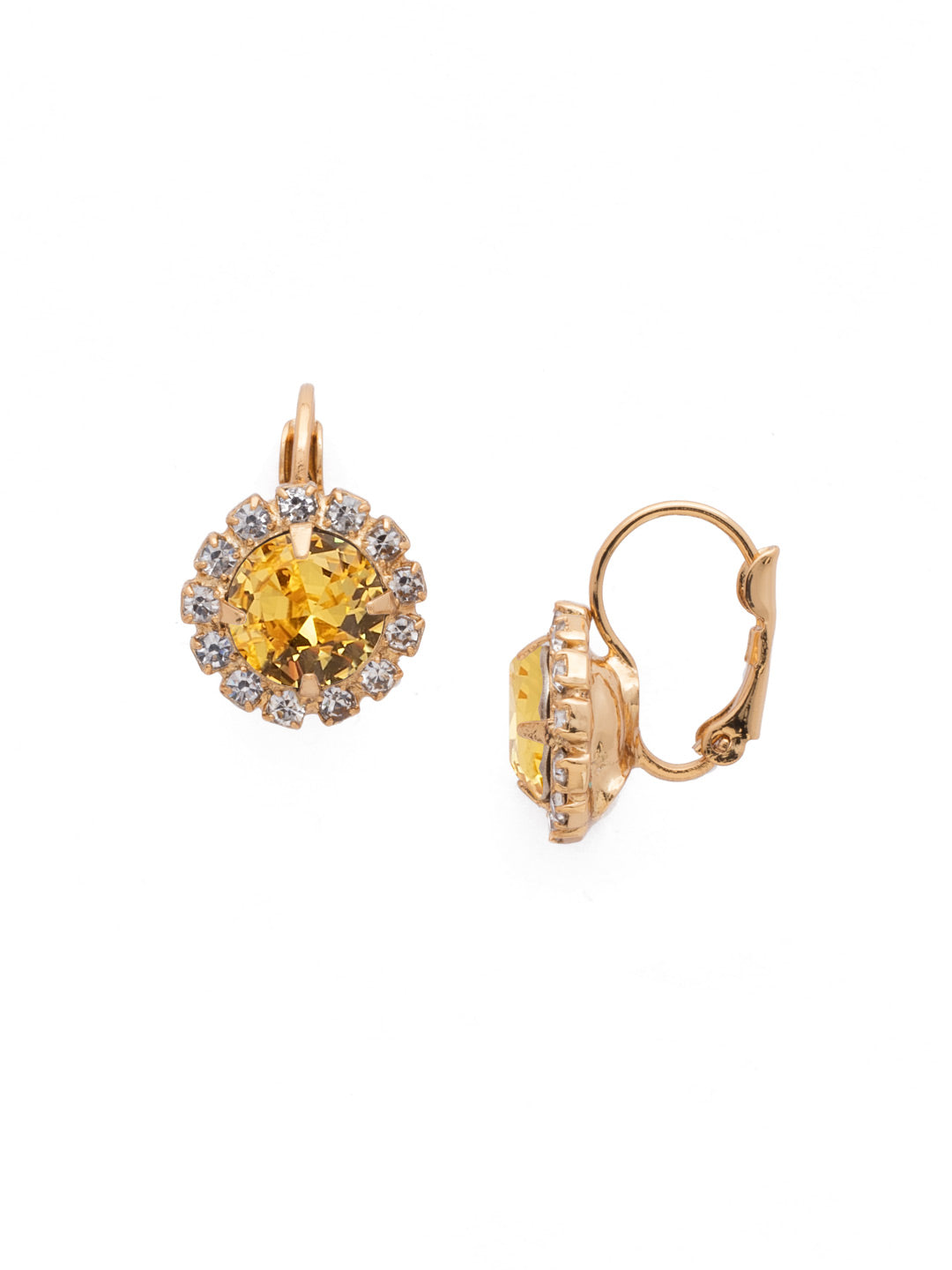 Haute Halo Dangle Earrings - EDL10BGLTO - <p>A central round crystal with an elegant halo of gems embodies elegance and style. From Sorrelli's Light Topaz collection in our Bright Gold-tone finish.</p>