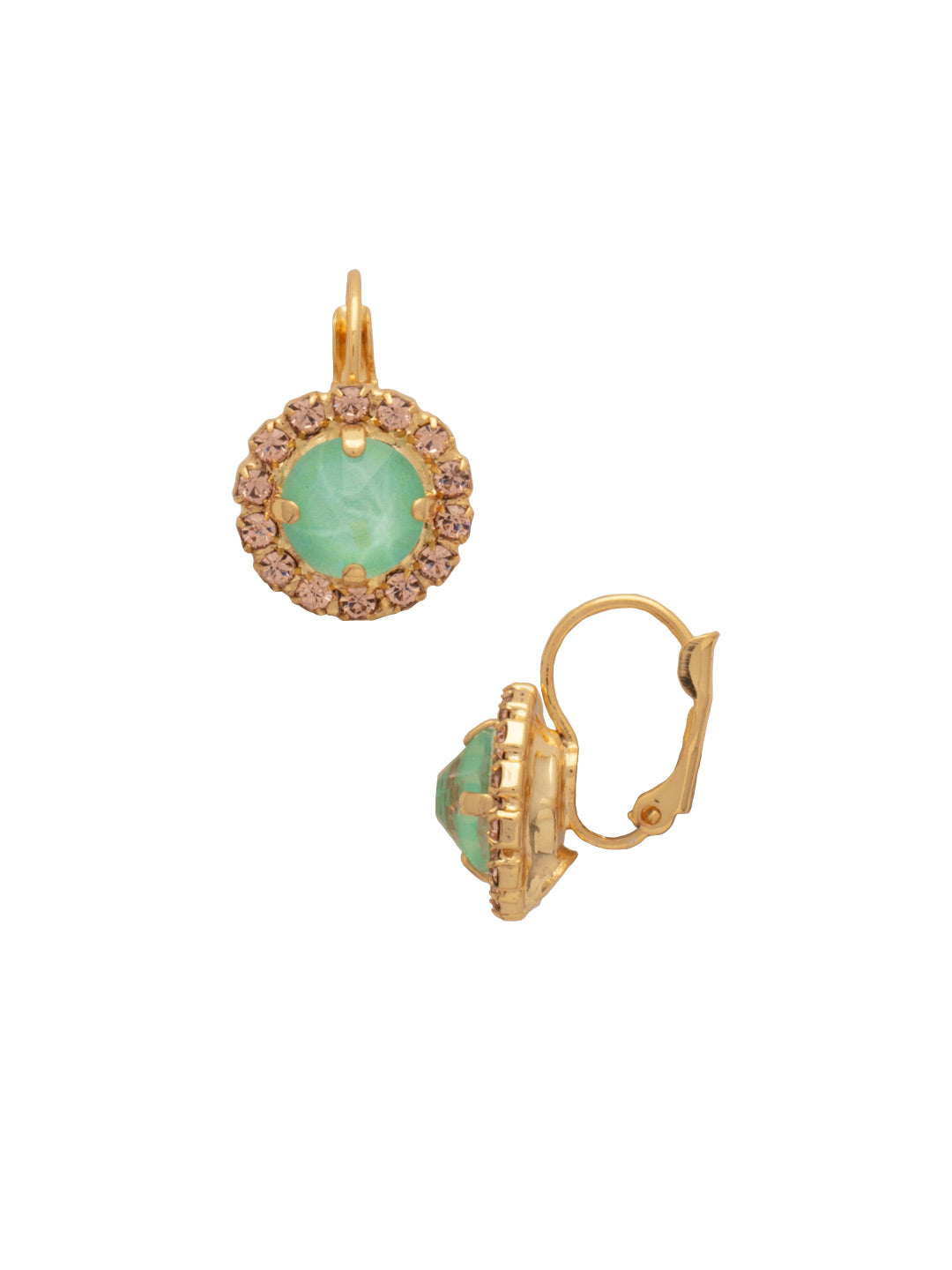 Haute Halo Dangle Earrings - EDL10BGMAM - <p>A central round crystal with an elegant halo of gems embodies elegance and style. From Sorrelli's Mango Mint collection in our Bright Gold-tone finish.</p>