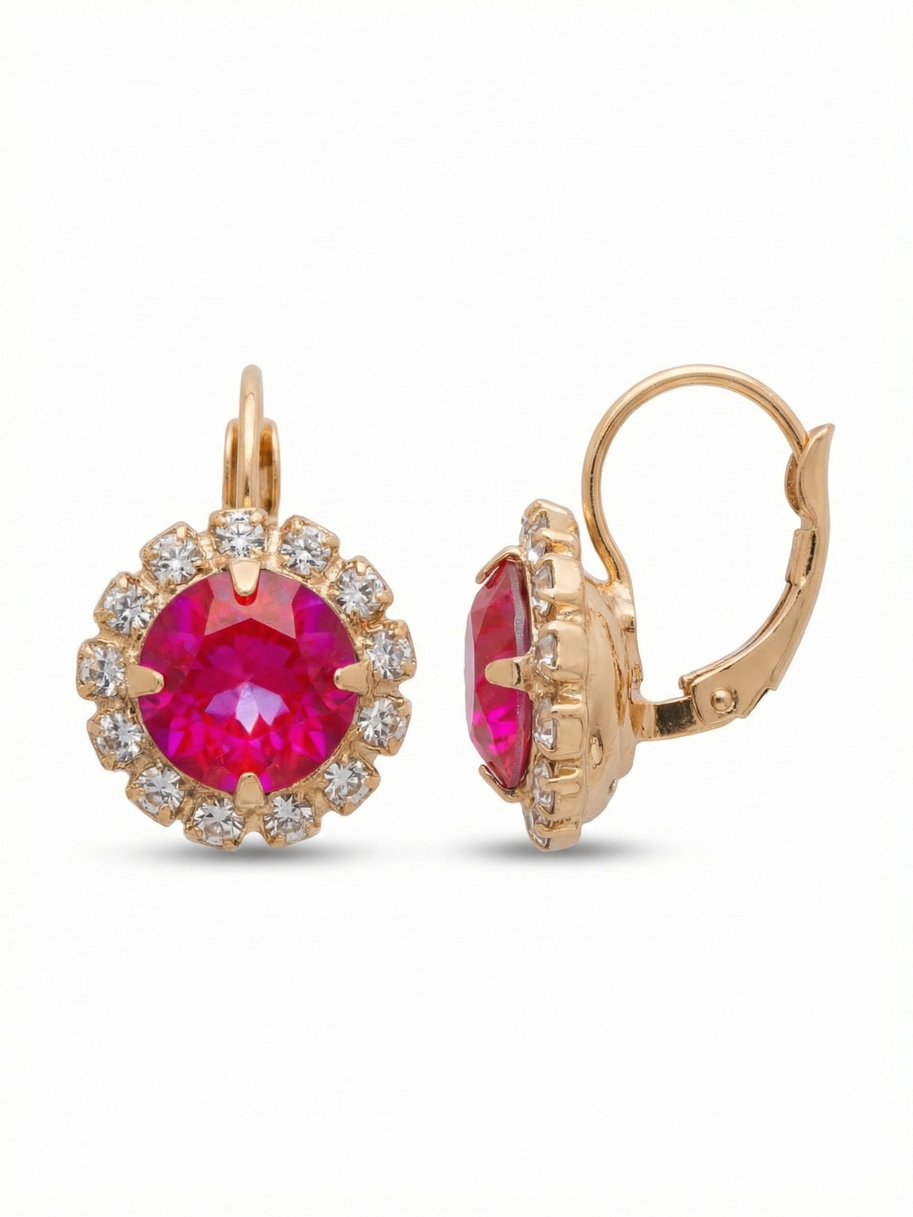 Haute Halo Dangle Earrings - EDL10BGRRD - <p>A central round crystal with an elegant halo of gems embodies elegance and style.</p>