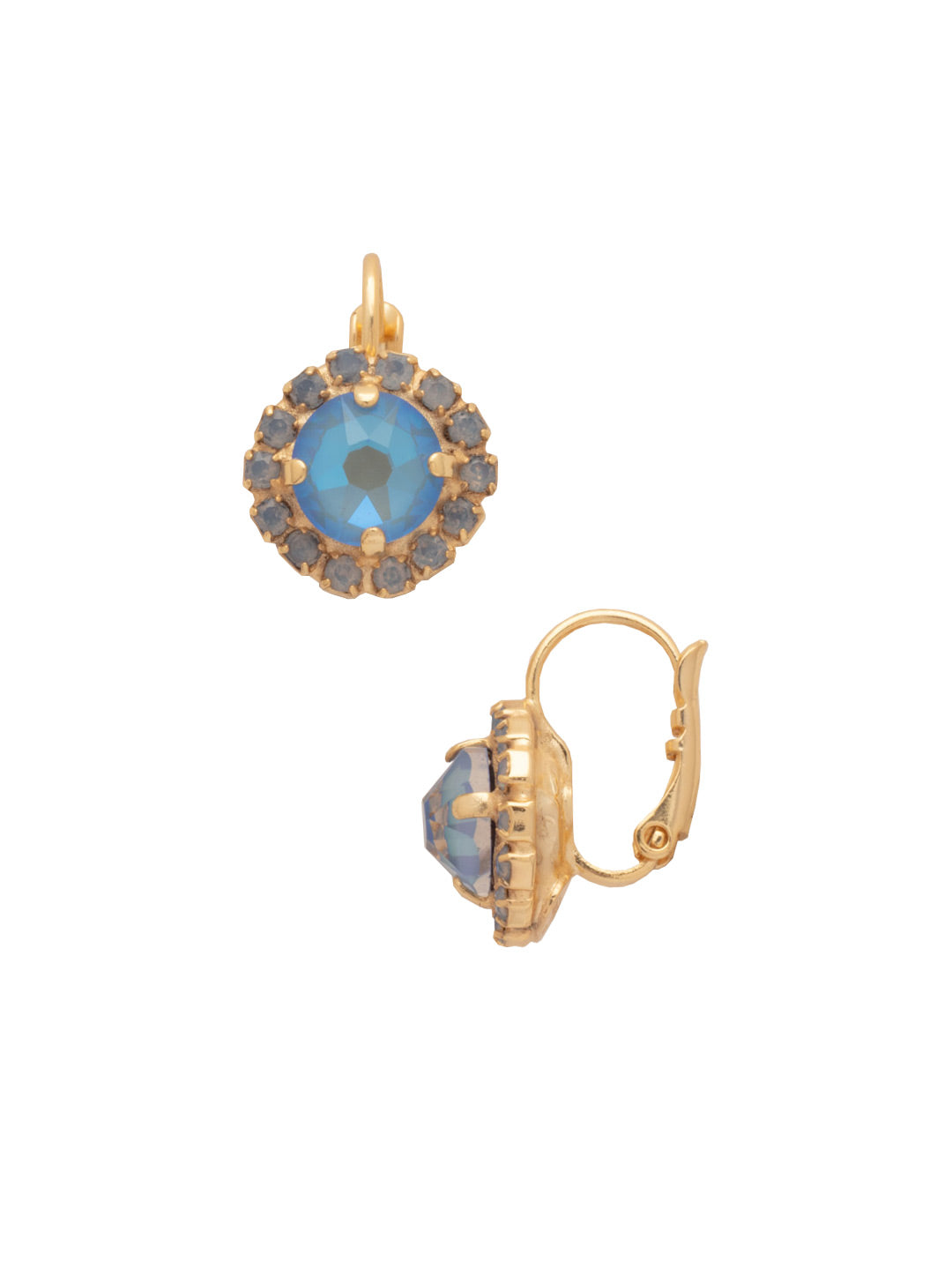 Haute Halo Dangle Earrings - EDL10BGWNB - <p>A central round crystal with an elegant halo of gems embodies elegance and style. From Sorrelli's Windsor Blue collection in our Bright Gold-tone finish.</p>