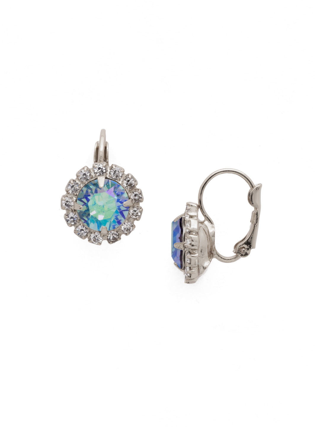 Haute Halo Dangle Earrings - EDL10PDAQA - <p>A central round crystal with an elegant halo of gems embodies elegance and style. From Sorrelli's Aqua Aurora Borealis collection in our Palladium finish.</p>