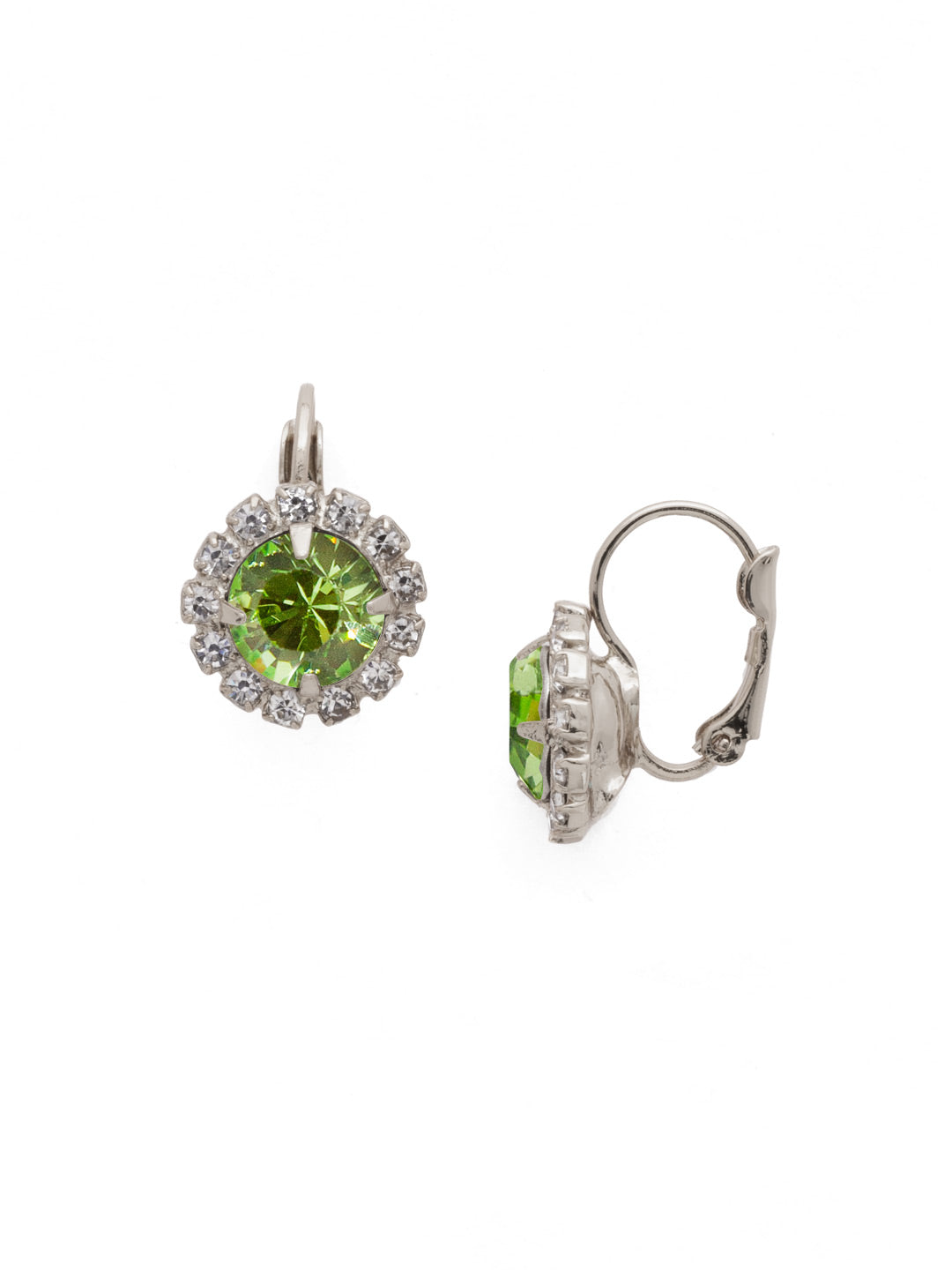 Haute Halo Dangle Earrings - EDL10PDPER - <p>A central round crystal with an elegant halo of gems embodies elegance and style. From Sorrelli's Peridot collection in our Palladium finish.</p>