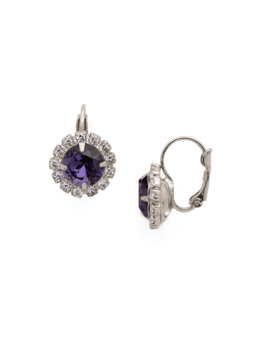 Haute Halo Dangle Earrings - EDL10PDPV - <p>A central round crystal with an elegant halo of gems embodies elegance and style. From Sorrelli's Purple Velvet collection in our Palladium finish.</p>