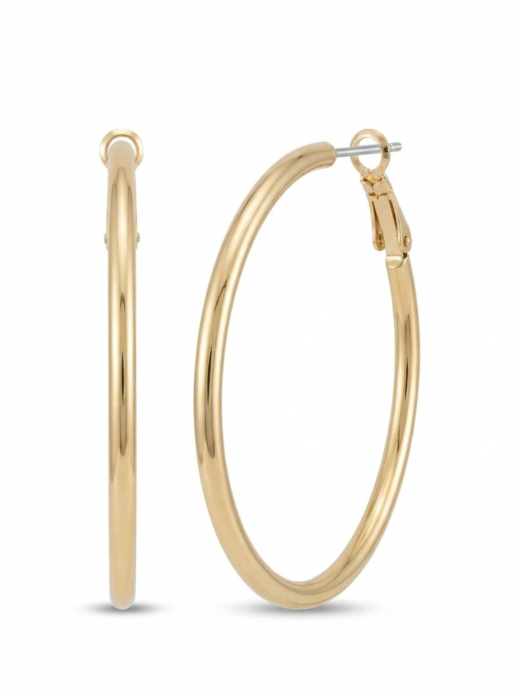 Dreams Hoop Earrings - EDM1BGCRY - <p>A quintessential high-polish hoop that frames the face with clean, unbroken lines. Measuring two inches across, this slender silhouette delivers noticeable scale without any heavy pull. The smooth gold-tone metal catches the light as you move naturally through your day. It is an effortless, lightweight staple that fastens easily and wears comfortably from morning to evening.</p><ul>
<li>Slender continuous silhouette creates a minimalist profile</li>
<li>High-polish surface reflects light with every movement</li>
<li>Hinged hoop with click-shut closure</li>
<li>Protective e-coat finish for lasting wear</li>
<li>Includes signature organza pouch for gifting and travel</li>
</ul>