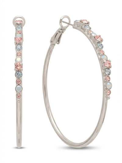 Hoopla Hoop Earrings - EDN79PDPBZ - <p>A two-inch hoop with an unexpected profile. From the side, the polished metal feels sleek and architectural. From the front, a varied arrangement of soft pink and blue opal crystals traces the curve, creating a textured edge that plays with the light. The shifting sizes of the stones break up the traditional uniform line. Lightweight enough to move easily through your day, these earrings bring a subtle wash of color and quiet presence to your regular rotation.</p><ul>
<li>Varying crystal sizes create a textured, organic profile along the front curve</li>
<li>Crystals line only the front face to maintain a sleek side profile</li>
<li>Hinged hoop with click-shut closure</li>
<li>Protective e-coat finish for lasting wear</li>
<li>Includes signature organza pouch for gifting and travel</li>
</ul>