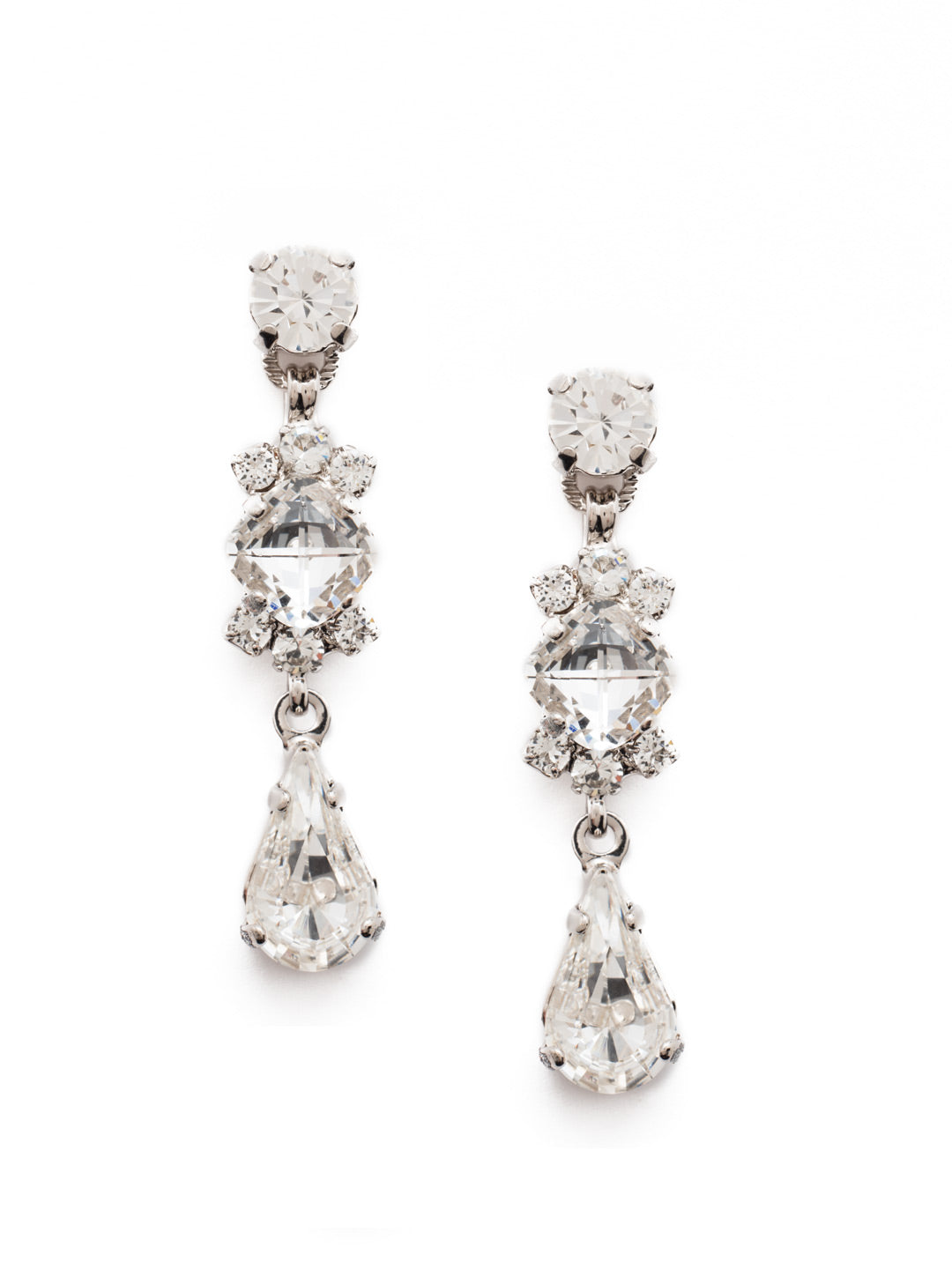 Saffron Dangle Earrings - EDS1RHCRY - <p>This demure earring boasts round, oval, teardrop and cushion cut crystals accented by a decorative chain. From Sorrelli's Crystal collection in our Palladium Silver-tone finish.</p>