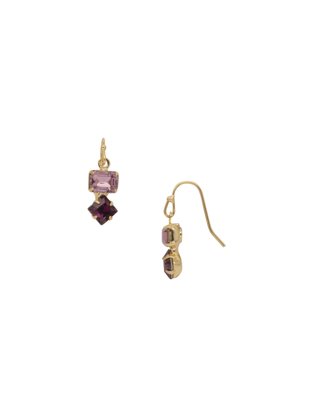 Papaver Dangle Earrings - EDX14BGROP - <p>A side set emerald cut crystal and a princess cut stone complete this simple dangle. From Sorrelli's Royal Plum collection in our Bright Gold-tone finish.</p>