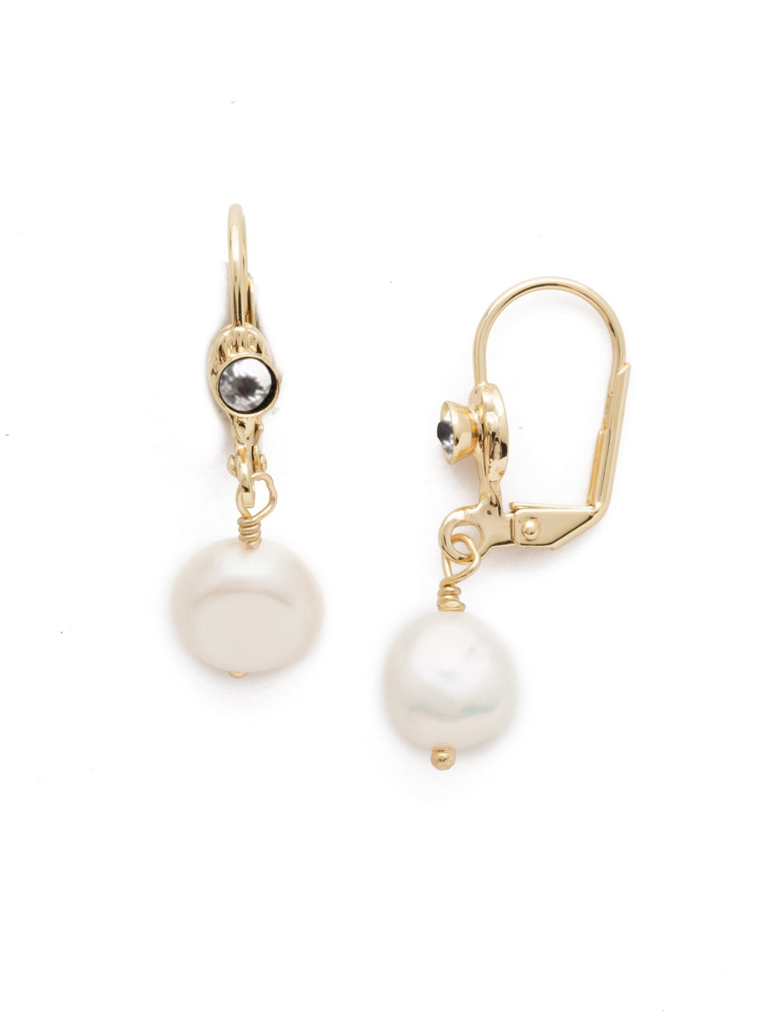 Narelle Dangle Earrings - EEF14BGMDP - <p>Anchored on a lever-back post, these luminous pearls dangle from a line of gold atop a brilliant crystal. These dainty earrings are perfect for a day in the office or a night on the town. From Sorrelli's Modern Pearl collection in our Bright Gold-tone finish.</p>