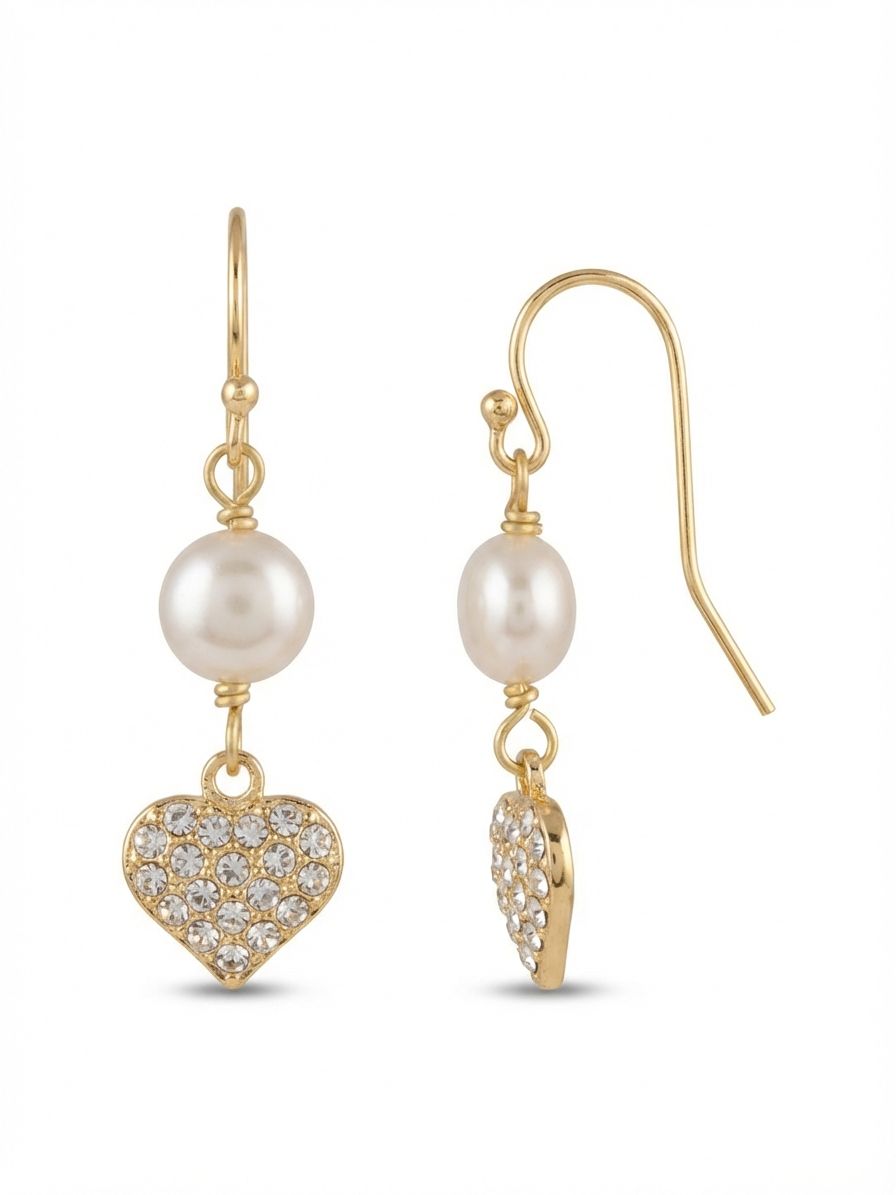 Pippa Dangle Earrings - EEM6BGCRY - <p>A white baroque pearl anchors this delicate drop, suspending a small heart charm paved in clear crystals. The gentle curve of the earwire allows the earring to swing freely with your natural movement, catching light as you turn your head. Balancing classic materials with a highly wearable scale, these earrings bring a quiet polish to your daily routine. They feel remarkably light on the ear, moving easily from a structured collar to a soft weekend sweater.</p><ul>
<li>Pave crystal heart charm suspended beneath a white baroque pearl</li>
<li>Delicate articulated design allows the charm to swing freely</li>
<li>Fish hook earwire</li>
<li>Protective e-coat finish for lasting wear</li>
<li>Includes signature organza pouch for gifting and travel</li>
</ul>