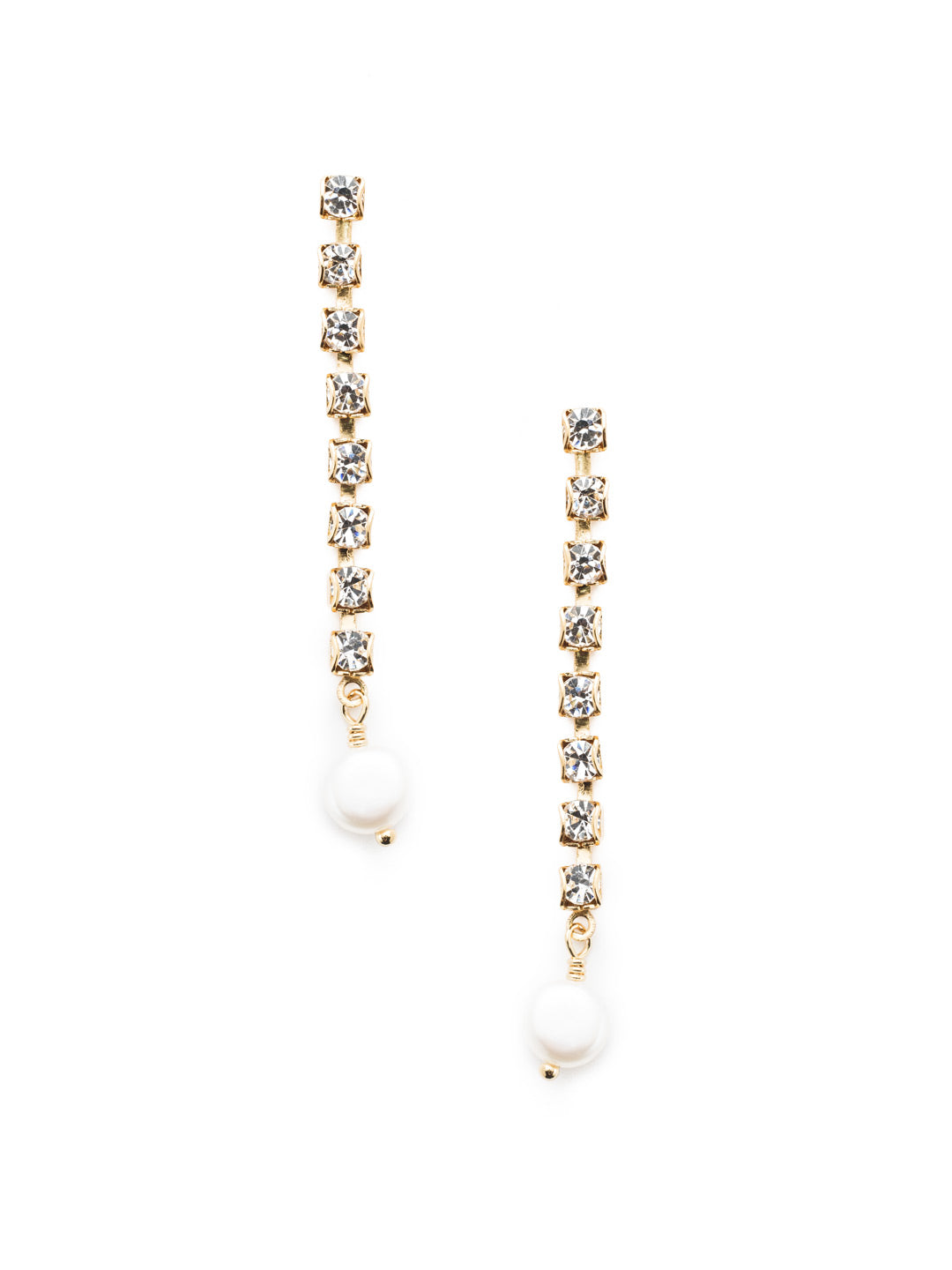 Vienna Dangle Earrings - EET84BGMDP - <p>The Vienna Dangle earring descends down a beautiful crystal chain and at the bottom hangs a delicate pearl From Sorrelli's Modern Pearl collection in our Bright Gold-tone finish.</p>