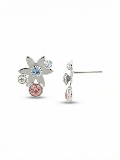 Meadow Stud Earrings - EEV13PDPBZ - <p>A soft floral shape crafted in bright palladium anchors this asymmetrical stud. Pale pink and soft blue opal crystals scatter across the polished metal, catching the light with a gentle ease. At three-quarters of an inch, it offers enough scale to wear alone while staying comfortably light for regular use. An oversized comfort clutch back keeps the varied crystal arrangement perfectly secure and balanced throughout the day.</p><ul>
<li>Polished botanical motif with an asymmetrical profile</li>
<li>Textured mix of opaque opal and faceted round crystals</li>
<li>Post with oversized comfort-clutch back</li>
<li>Protective e-coat finish for lasting wear</li>
<li>Includes signature organza pouch for gifting and travel</li>
</ul>
