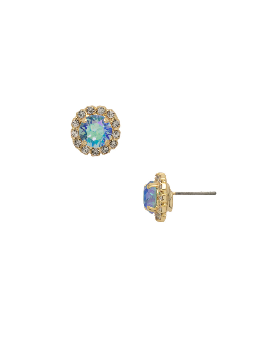 Haute Halo Stud Earring - EEY10BGAQA - <p>The Haute Halo Stud Earrings are in instant favorite; a round cut crystal sits in a halo setting, complete with a comfortable post and monster backs. From Sorrelli's Aqua Aurora Borealis collection in our Bright Gold-tone finish.</p>