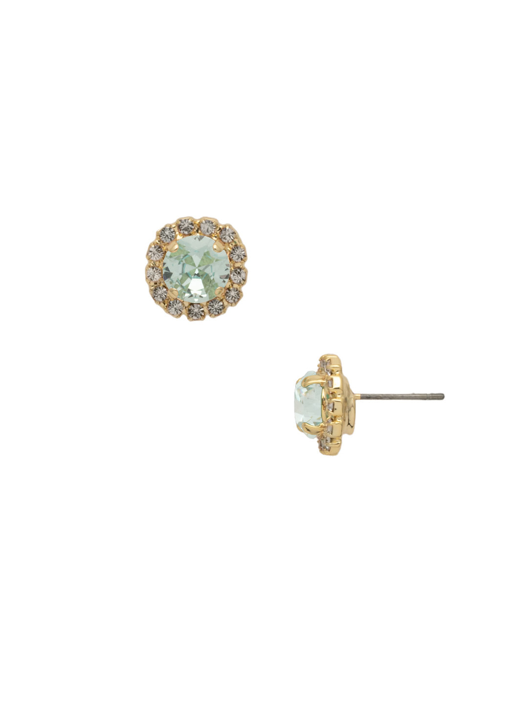 Haute Halo Stud Earring - EEY10BGAQU - <p>The Haute Halo Stud Earrings are in instant favorite; a round cut crystal sits in a halo setting, complete with a comfortable post and monster backs. From Sorrelli's Aquamarine collection in our Bright Gold-tone finish.</p>