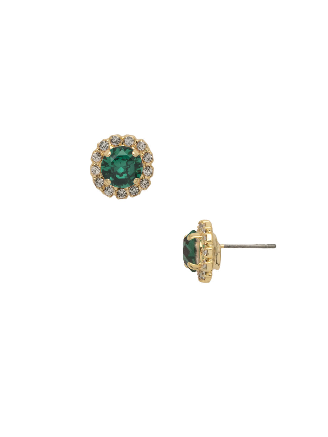 Haute Halo Stud Earring - EEY10BGEME - <p>The Haute Halo Stud Earrings are in instant favorite; a round cut crystal sits in a halo setting, complete with a comfortable post and monster backs. From Sorrelli's Emerald collection in our Bright Gold-tone finish.</p>