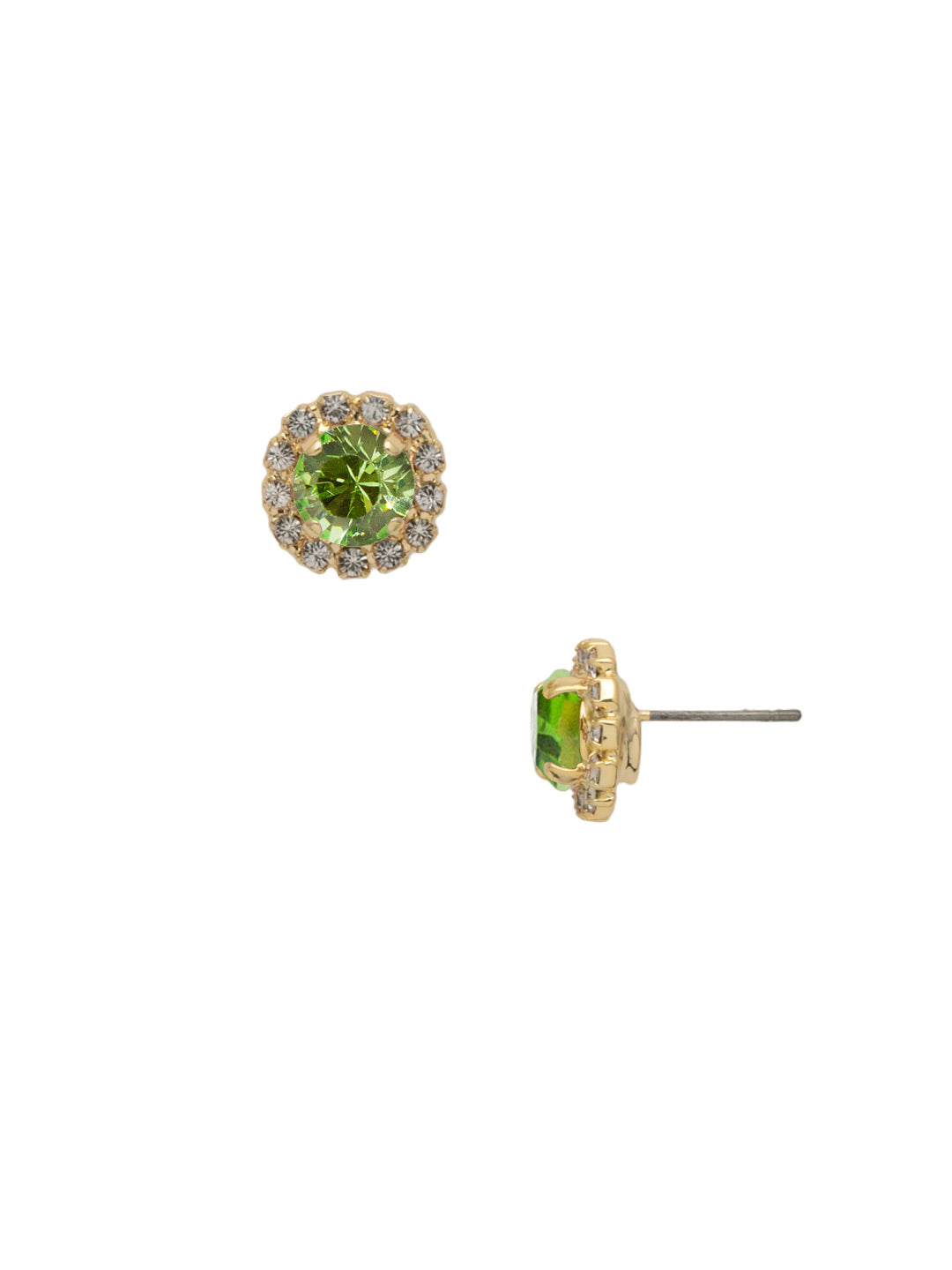 Haute Halo Stud Earring - EEY10BGPER - <p>The Haute Halo Stud Earrings are in instant favorite; a round cut crystal sits in a halo setting, complete with a comfortable post and monster backs. From Sorrelli's Peridot collection in our Bright Gold-tone finish.</p>