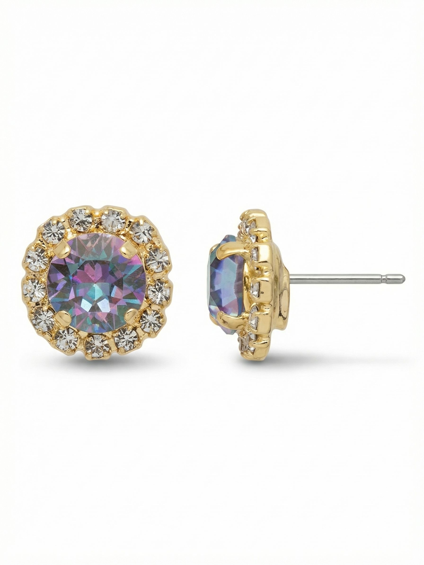 Haute Halo Stud Earring - EEY10BGVL - <p>The Haute Halo Stud Earrings are in instant favorite; a round cut crystal sits in a halo setting, complete with a comfortable post and monster backs.</p>